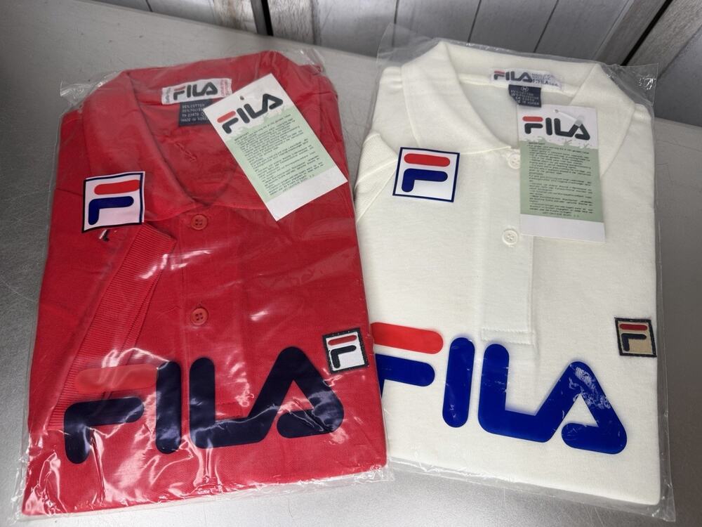 VTG Fila Logo Collared Polo Retro New Deadstock Red White Medium Set Of 2